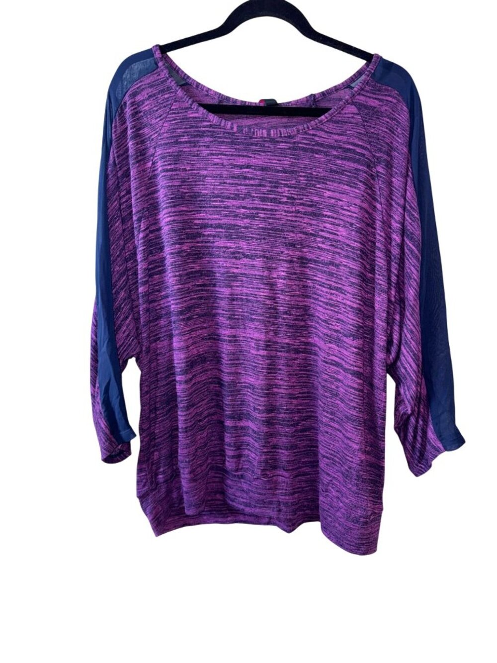 Purple & Navy Womens Plus Size Top Pure Energy 3/4 Sleeve Lightweight Size 2X